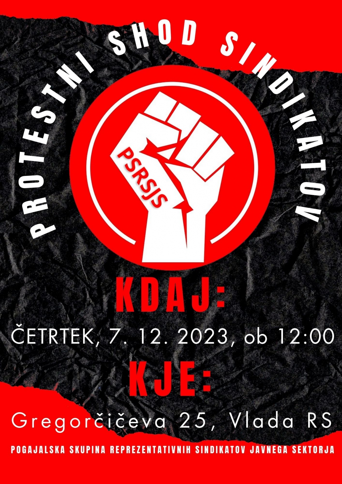 NAPOVED PROTESTNEGA SHODA SINDIKATOV JAVNEGA SEKTORJA 7.12.2023 OB 12h- izjava za javnost